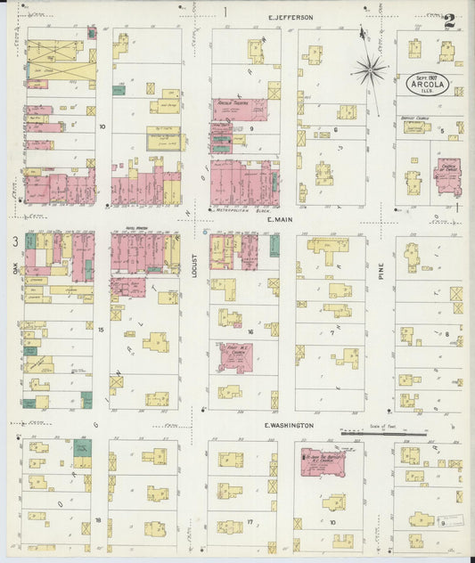 Sanborn Fire Insurance Map from Arcola, Douglas County, Illinois (1907), Sheet #0002 - Historic Sanborn Fire Insurance Map Print, vintage old map wall art, antique decor, genealogy gift, Illinois Illinois map