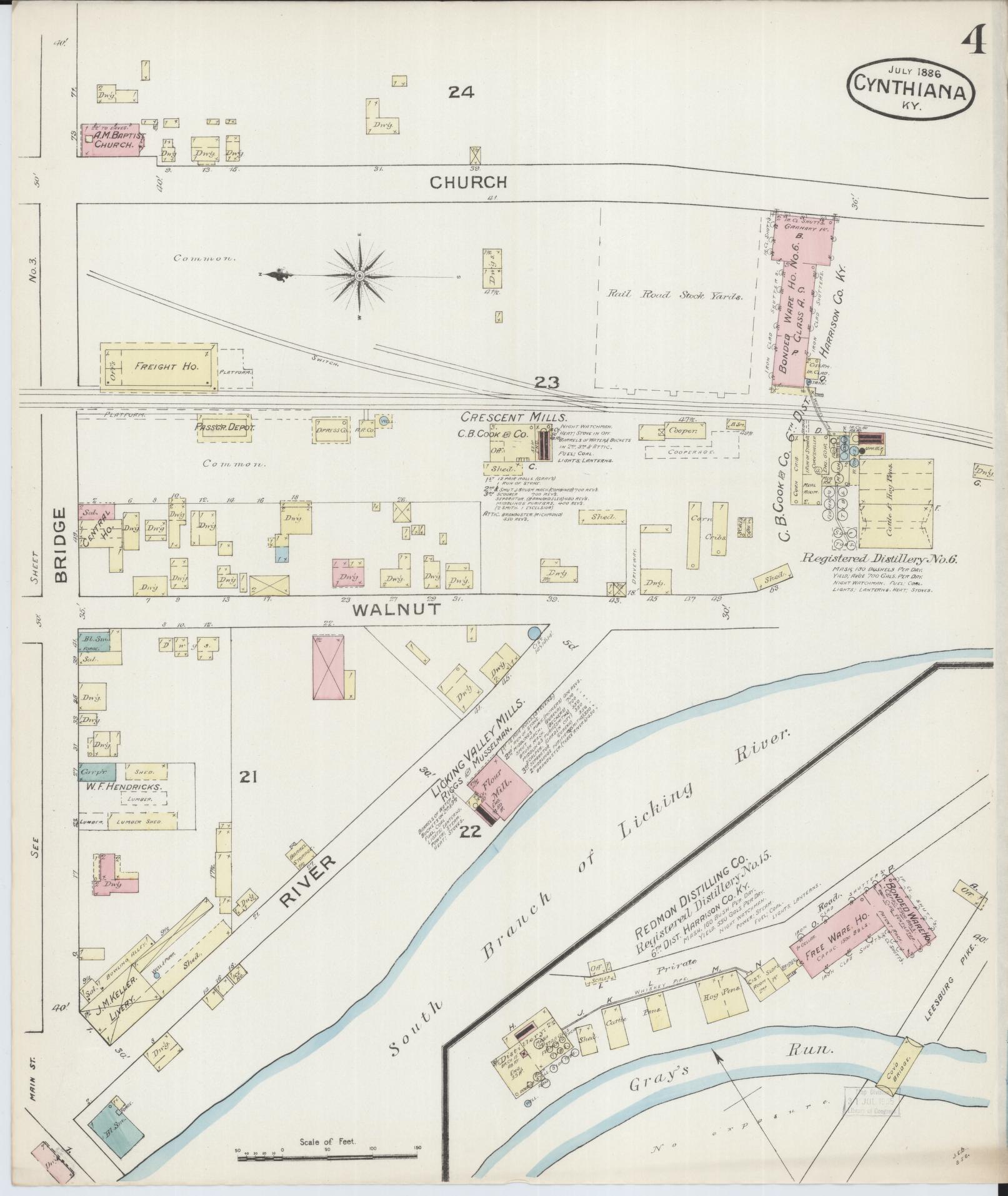Sanborn Fire Insurance Map from Cynthiana, Harrison County, Kentucky (1886), Sheet #0004 - Historic Sanborn Fire Insurance Map Print, vintage old map wall art, antique decor, genealogy gift, Kentucky Kentucky map
