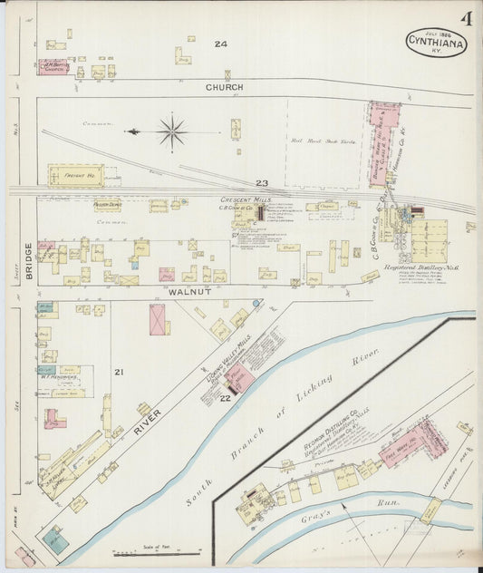 Sanborn Fire Insurance Map from Cynthiana, Harrison County, Kentucky (1886), Sheet #0004 - Historic Sanborn Fire Insurance Map Print, vintage old map wall art, antique decor, genealogy gift, Kentucky Kentucky map