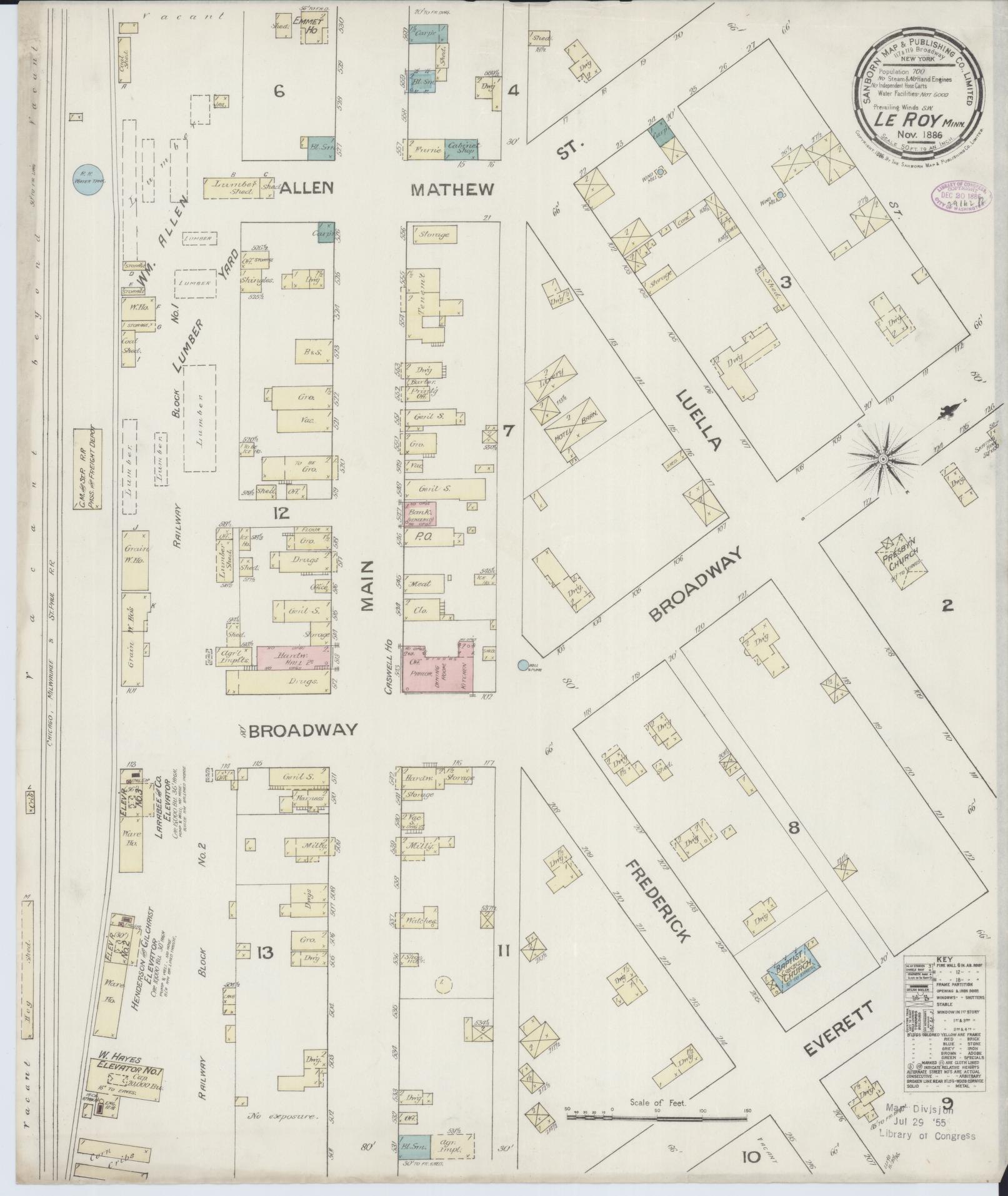 Sanborn Fire Insurance Map from Le Roy, Mower County, Minnesota (1886), Sheet #0001 - Historic Sanborn Fire Insurance Map Print, vintage old map wall art, antique decor, genealogy gift, Minnesota Minnesota map
