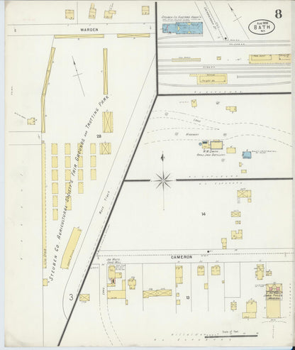 Sanborn Fire Insurance Map from Bath, Steuben County, New York (1898), Sheet #0008 - Historic Sanborn Fire Insurance Map Print, vintage old map wall art, antique decor, genealogy gift, New York New York map
