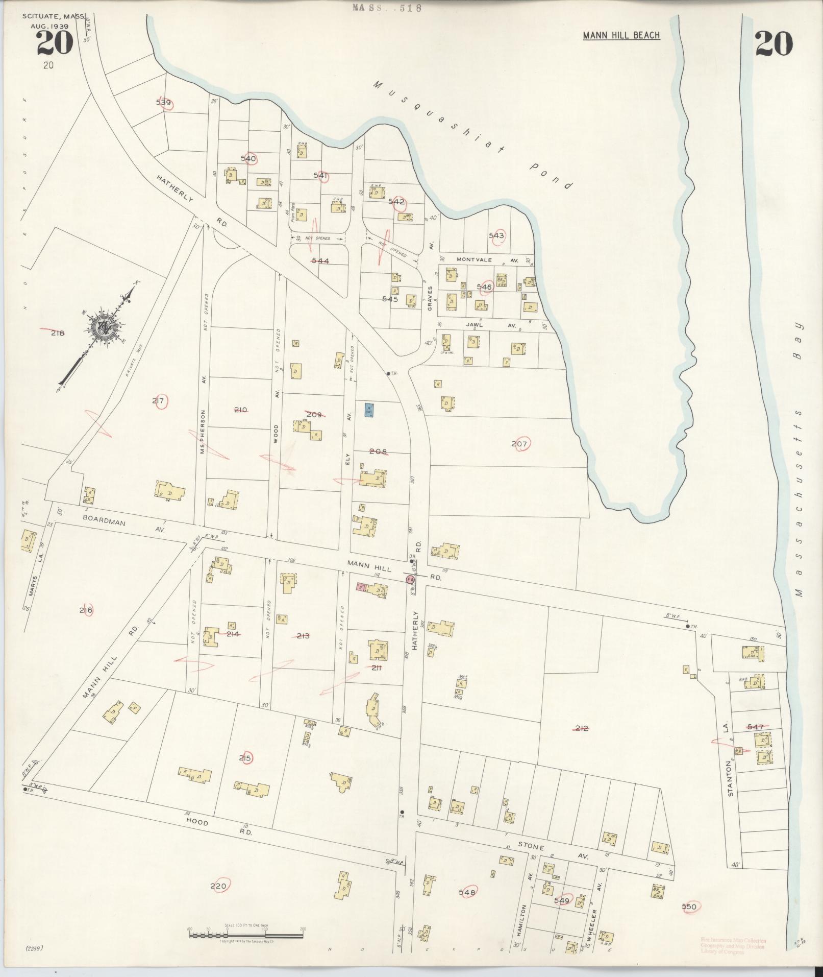 Sanborn Fire Insurance Map from Scituate, Plymouth County, Massachusetts (1944), Sheet #0020 - Complete Map Set gallery image, historic Sanborn map, vintage wall art, Massachusetts Massachusetts