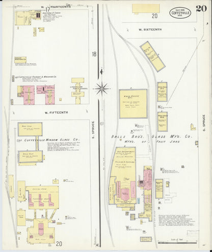 Sanborn Fire Insurance Map from Coffeyville, Montgomery County, Kansas (1908), Sheet #0020 - Complete Map Set gallery image, historic Sanborn map, vintage wall art, Kansas Kansas