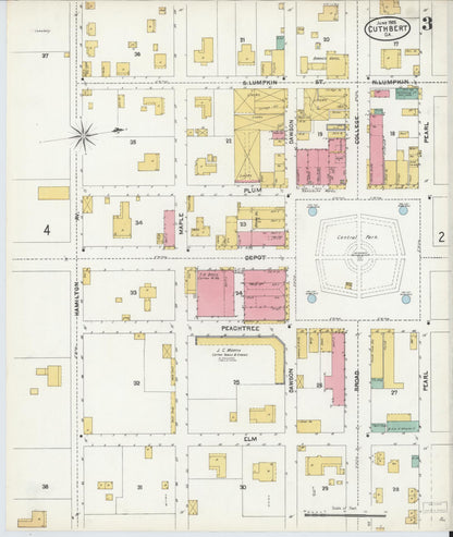 Sanborn Fire Insurance Map from Cuthbert, Randolph County, Georgia (1905), Sheet #0003 - Complete Map Set gallery image, historic Sanborn map, vintage wall art, Georgia Georgia