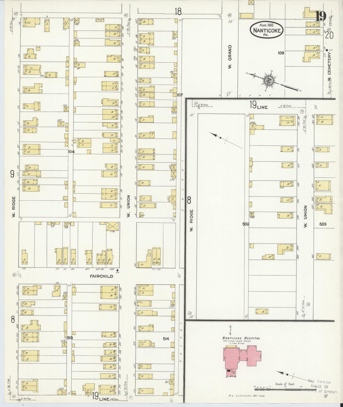 Sanborn Fire Insurance Map from Nanticoke, Luzerne County, Pennsylvania (1912), Sheet #0019 - Historic Sanborn Fire Insurance Map Print, vintage old map wall art, antique decor, genealogy gift, Pennsylvania Pennsylvania map