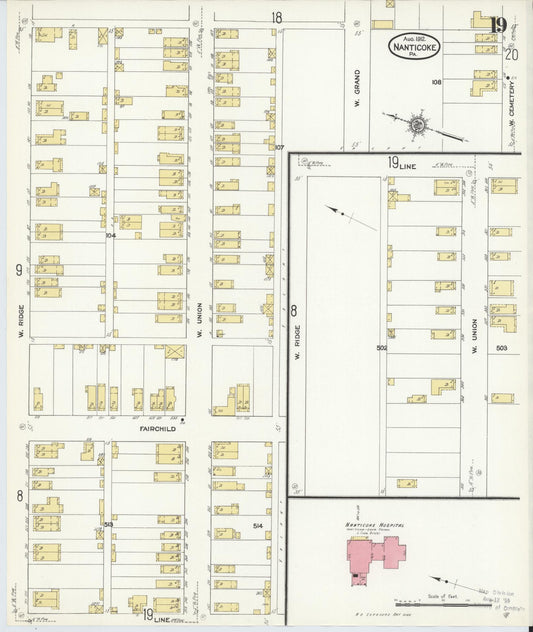 Sanborn Fire Insurance Map from Nanticoke, Luzerne County, Pennsylvania (1912), Sheet #0019 - Historic Sanborn Fire Insurance Map Print, vintage old map wall art, antique decor, genealogy gift, Pennsylvania Pennsylvania map