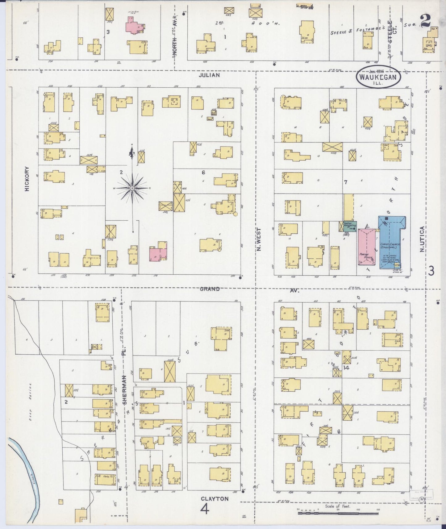 Sanborn Fire Insurance Map from Waukegan, Lake County, Illinois (1906), Sheet #0002 - Complete Map Set gallery image, historic Sanborn map, vintage wall art, Illinois Illinois