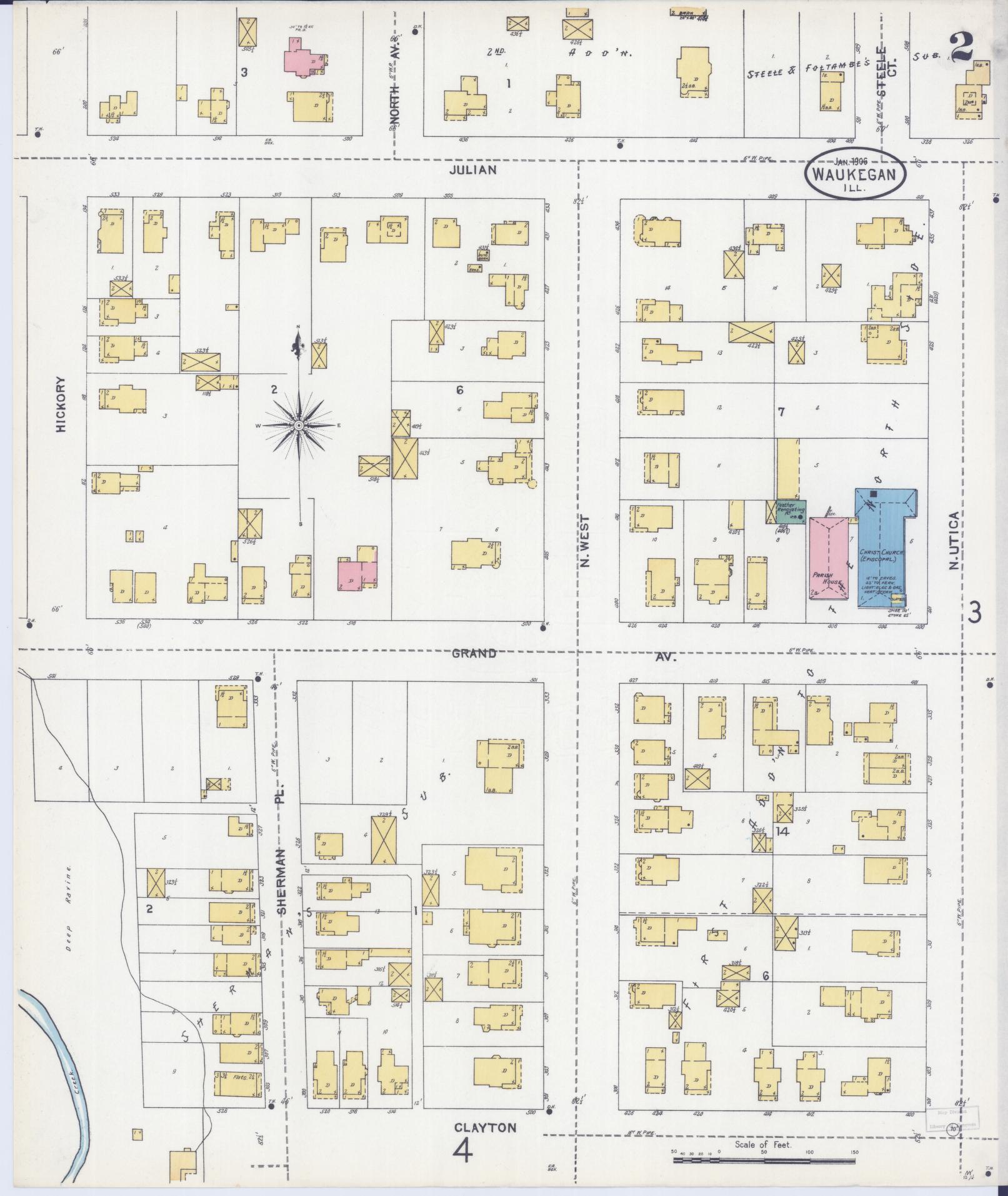 Sanborn Fire Insurance Map from Waukegan, Lake County, Illinois (1906), Sheet #0002 - Complete Map Set gallery image, historic Sanborn map, vintage wall art, Illinois Illinois