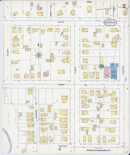 Sanborn Fire Insurance Map from Waukegan, Lake County, Illinois (1906), Sheet #0002 - Complete Map Set gallery image, historic Sanborn map, vintage wall art, Illinois Illinois