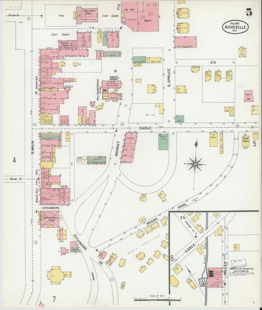 Sanborn Fire Insurance Map from Asheville, Buncombe County, North Carolina (1901), Sheet #0005 - Historic Sanborn Fire Insurance Map Print, vintage old map wall art, antique decor, genealogy gift, North Carolina North Carolina map
