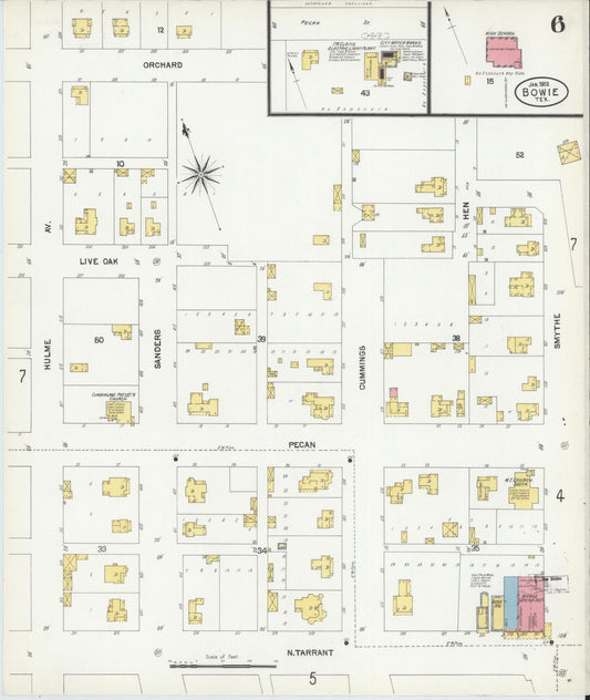 Sanborn Fire Insurance Map from Bowie, Montague County, Texas (1902), Sheet #0006 - Historic Sanborn Fire Insurance Map Print, vintage old map wall art, antique decor, genealogy gift, Texas Texas map