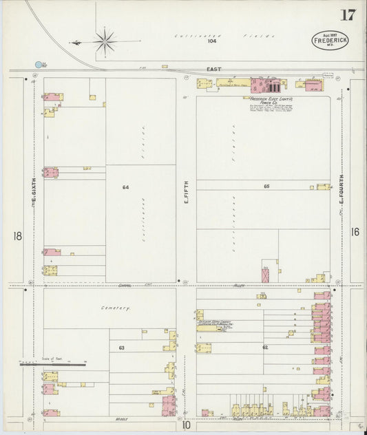 Frederick, Maryland - 1897 - Sanborn Fire Insurance Map, Sheet #0017 - Historic Sanborn Fire Insurance Map Print, Frederick Maryland 1897 0017 vintage old map wall art