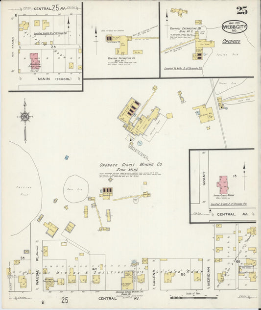 Sanborn Fire Insurance Map from Webb City, Jasper County, Missouri (1915), Sheet #0025 - Historic Sanborn Fire Insurance Map Print, vintage old map wall art, antique decor, genealogy gift, Missouri Missouri map