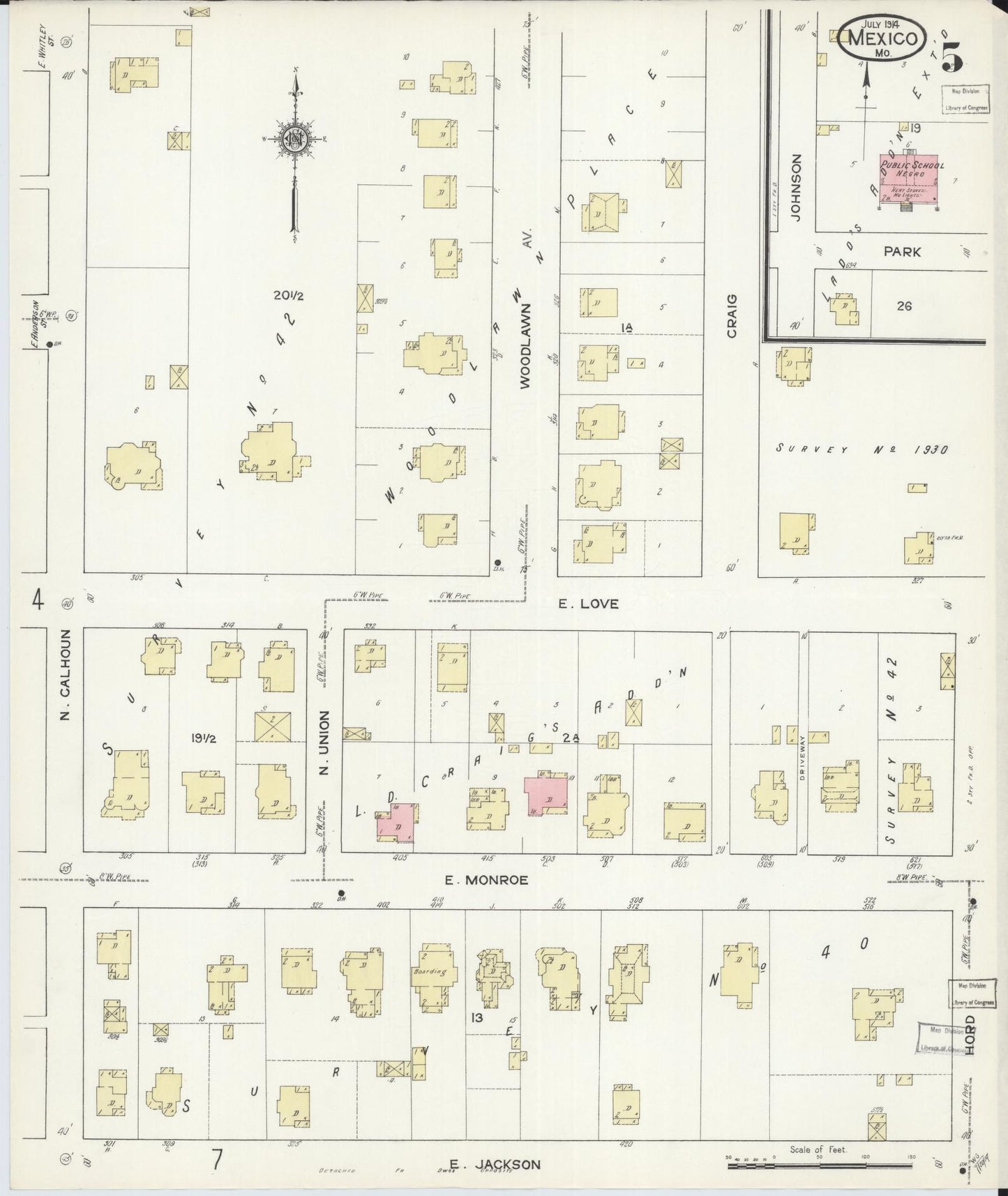 Sanborn Fire Insurance Map from Mexico, Audrain County, Missouri (1914), Sheet #0005 - Complete Map Set gallery image, historic Sanborn map, vintage wall art, Missouri Missouri