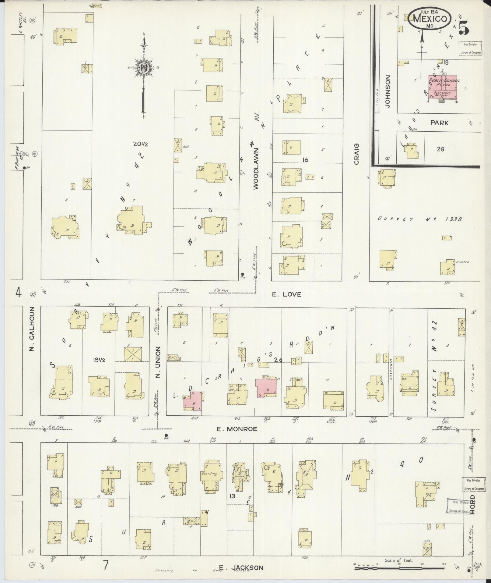 Sanborn Fire Insurance Map from Mexico, Audrain County, Missouri (1914), Sheet #0005 - Complete Map Set gallery image, historic Sanborn map, vintage wall art, Missouri Missouri