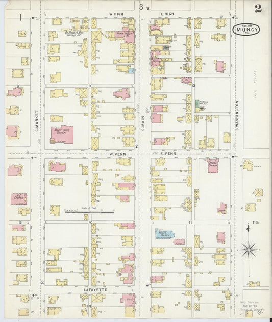 Sanborn Fire Insurance Map from Muncy, Lycoming County, Pennsylvania (1896), Sheet #0002 - Historic Sanborn Fire Insurance Map Print, vintage old map wall art, antique decor, genealogy gift, Pennsylvania Pennsylvania map