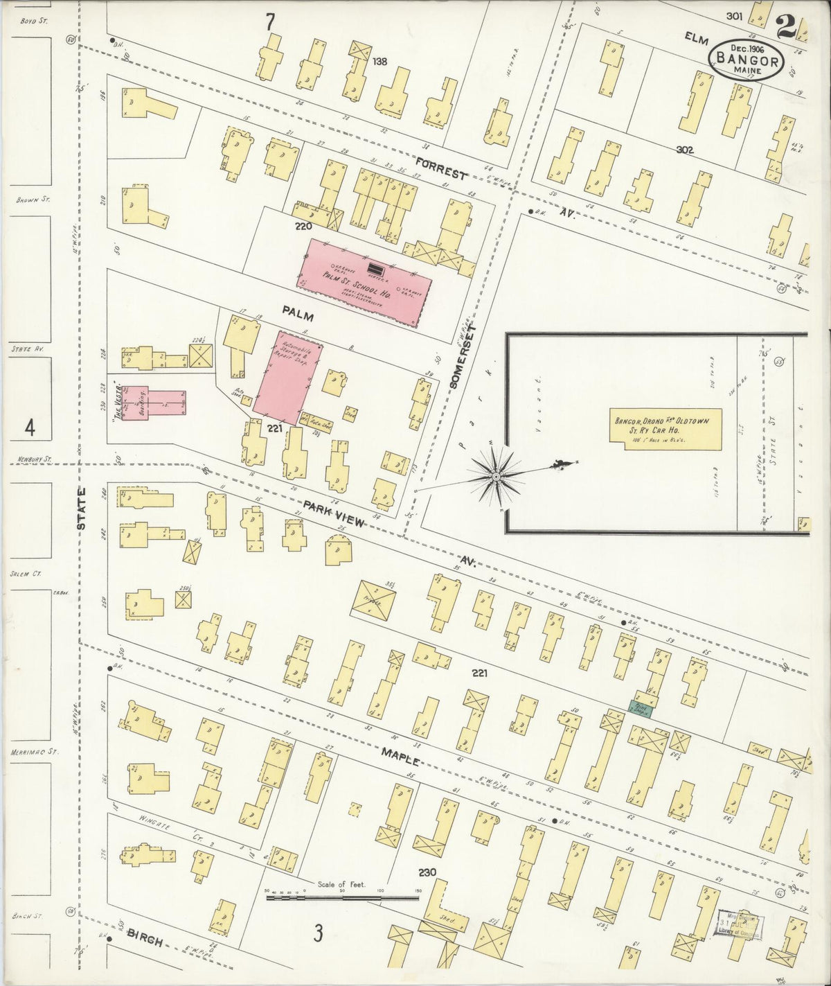Sanborn Fire Insurance Map from Bangor, Penobscot County, Maine (1906), Sheet #0002 - Complete Map Set gallery image, historic Sanborn map, vintage wall art, Maine Maine