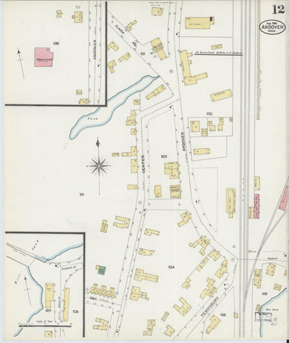 Sanborn Fire Insurance Map from Andover, Essex County, Massachusetts (1906), Sheet #0012 - Historic Sanborn Fire Insurance Map Print, vintage old map wall art, antique decor, genealogy gift, Massachusetts Massachusetts map