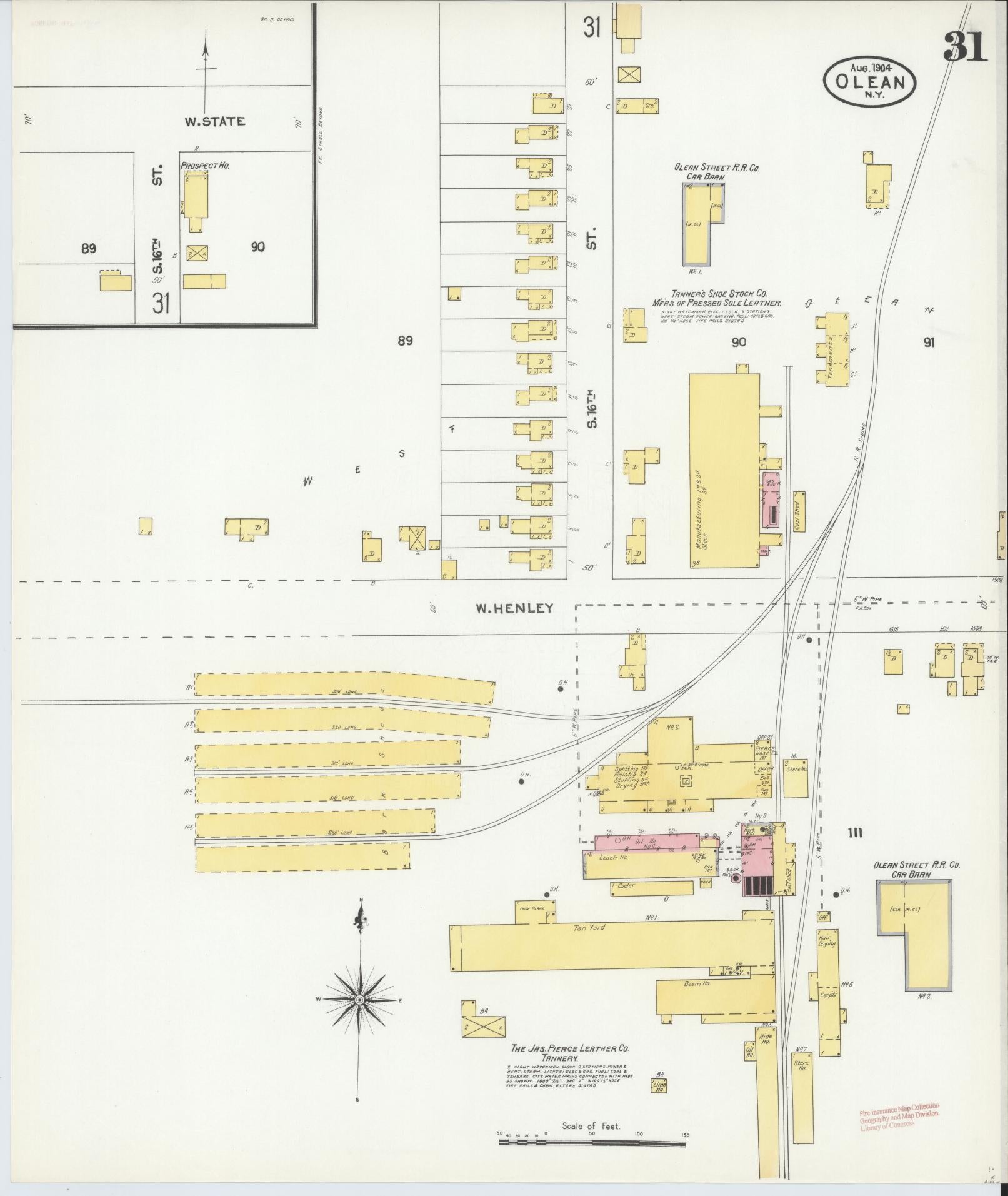 Sanborn Fire Insurance Map from Olean, Cattaraugus County, New York (1904), Sheet #0031 - Complete Map Set gallery image, historic Sanborn map, vintage wall art, New York New York