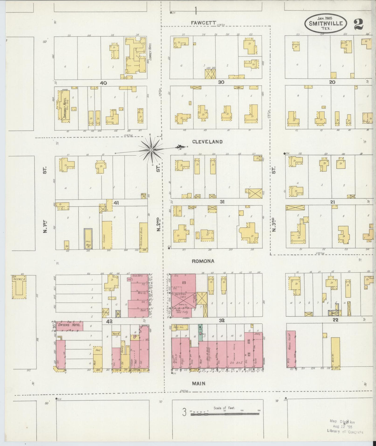 Sanborn Fire Insurance Map from Smithville, Bastrop County, Texas (1905), Sheet #0002 - Historic Sanborn Fire Insurance Map Print, vintage old map wall art, antique decor, genealogy gift, Texas Texas map