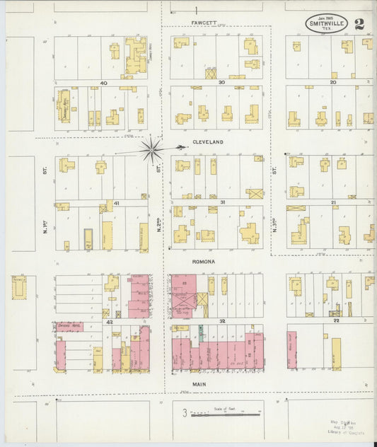 Sanborn Fire Insurance Map from Smithville, Bastrop County, Texas (1905), Sheet #0002 - Historic Sanborn Fire Insurance Map Print, vintage old map wall art, antique decor, genealogy gift, Texas Texas map
