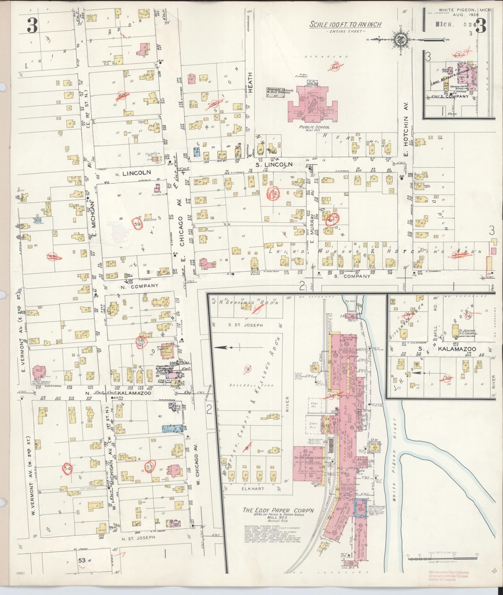Sanborn Fire Insurance Map from White Pigeon, Saint Joseph County, Michigan (1954), Sheet #0003 - Complete Map Set gallery image, historic Sanborn map, vintage wall art, Michigan Michigan