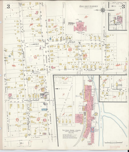 Sanborn Fire Insurance Map from White Pigeon, Saint Joseph County, Michigan (1954), Sheet #0003 - Complete Map Set gallery image, historic Sanborn map, vintage wall art, Michigan Michigan