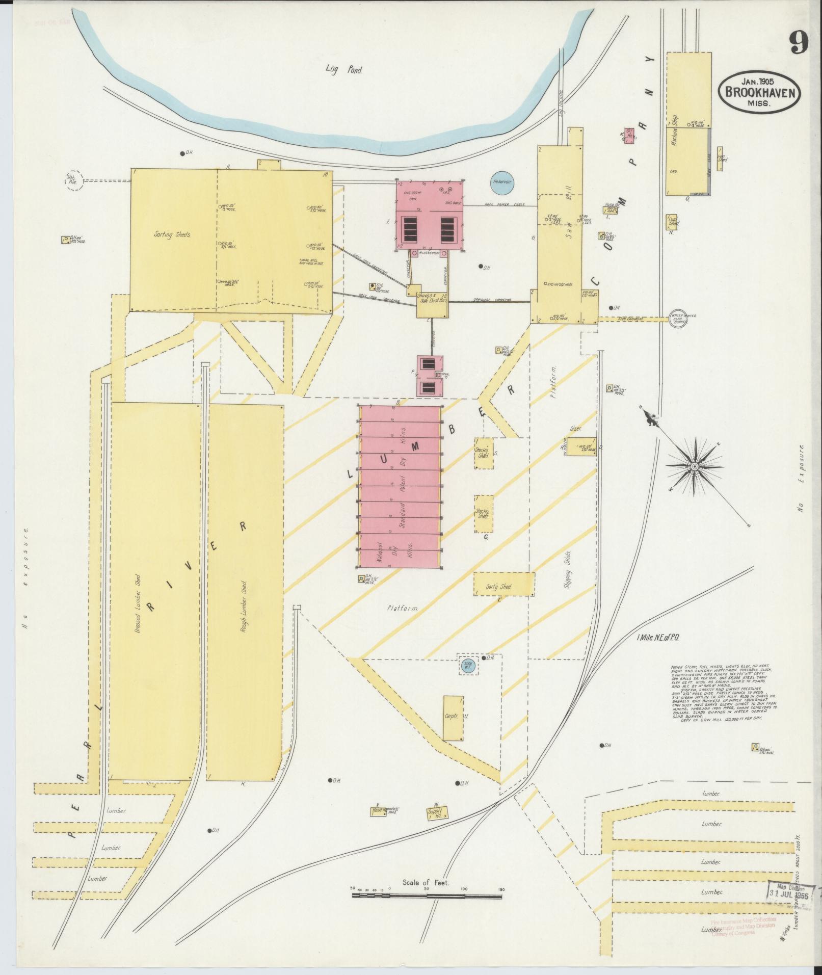 Sanborn Fire Insurance Map from Brookhaven, Lincoln County, Mississippi (1905), Sheet #0009 - Historic Sanborn Fire Insurance Map Print, vintage old map wall art, antique decor, genealogy gift, Mississippi Mississippi map