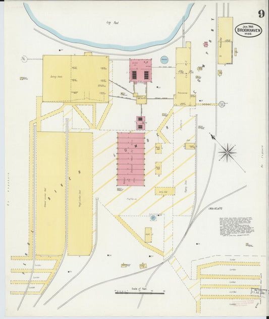Sanborn Fire Insurance Map from Brookhaven, Lincoln County, Mississippi (1905), Sheet #0009 - Historic Sanborn Fire Insurance Map Print, vintage old map wall art, antique decor, genealogy gift, Mississippi Mississippi map