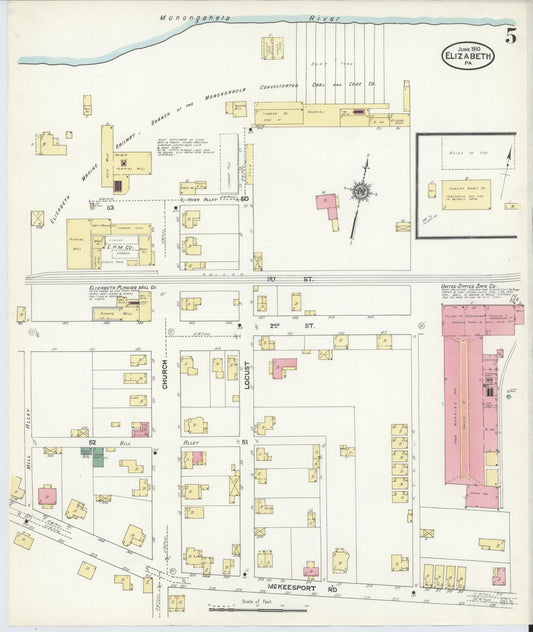 Sanborn Fire Insurance Map from Elizabeth, Allegheny County, Pennsylvania (1910), Sheet #0005 - Historic Sanborn Fire Insurance Map Print, vintage old map wall art, antique decor, genealogy gift, Pennsylvania Pennsylvania map