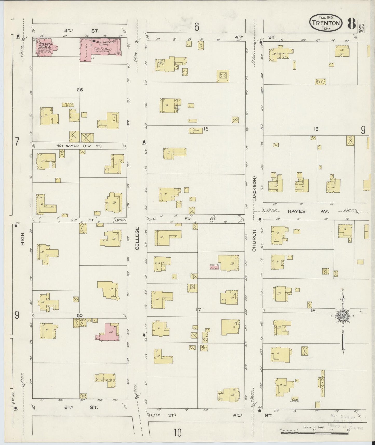 Sanborn Fire Insurance Map from Trenton, Gibson County, Tennessee (1915), Sheet #0008 - Complete Map Set gallery image, historic Sanborn map, vintage wall art, Tennessee Tennessee