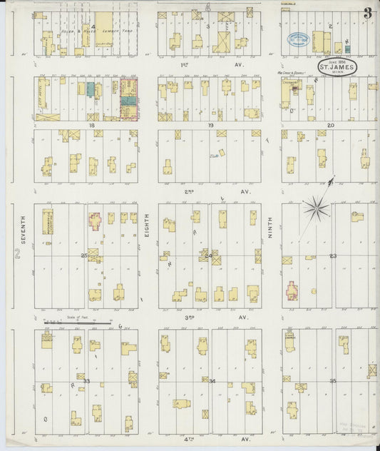 Sanborn Fire Insurance Map from Saint James, Watonwan County, Minnesota (1894), Sheet #0003 - Historic Sanborn Fire Insurance Map Print, vintage old map wall art, antique decor, genealogy gift, Minnesota Minnesota map