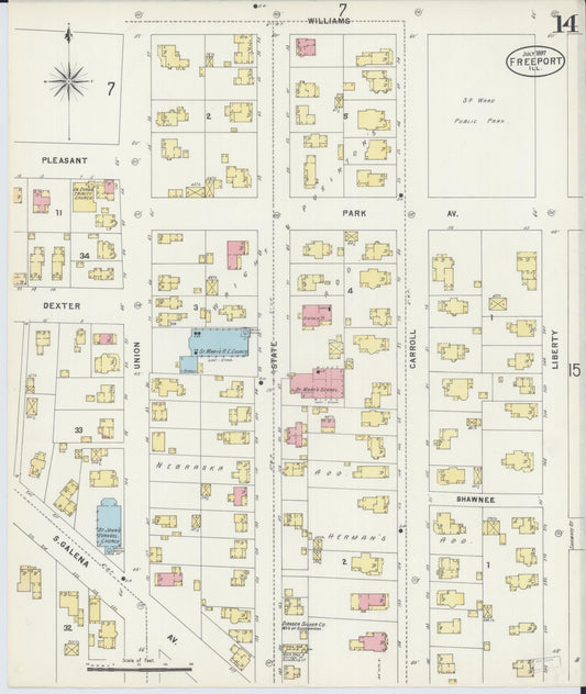 Sanborn Fire Insurance Map from Freeport, Stephenson County, Illinois (1897), Sheet #0014 - Historic Sanborn Fire Insurance Map Print, vintage old map wall art, antique decor, genealogy gift, Illinois Illinois map