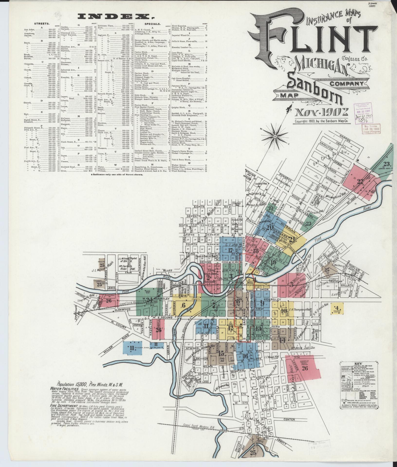 Sanborn Fire Insurance Map from Flint, Genesee County, Michigan (1902), Sheet #0001 - Historic Sanborn Fire Insurance Map Print, vintage old map wall art, antique decor, genealogy gift, Michigan Michigan map