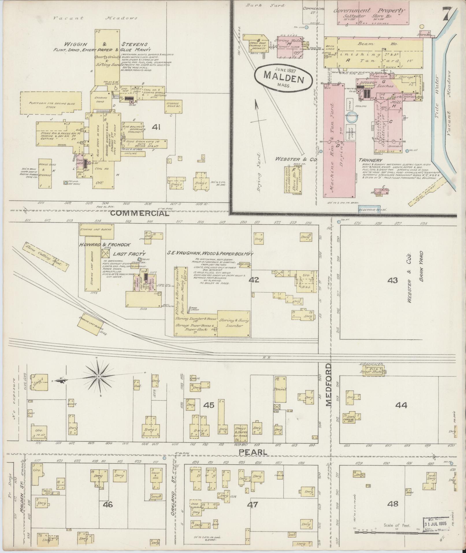 Sanborn Fire Insurance Map from Malden, Middlesex County, Massachusetts (1887), Sheet #0007 - Complete Map Set gallery image, historic Sanborn map, vintage wall art, Massachusetts Massachusetts