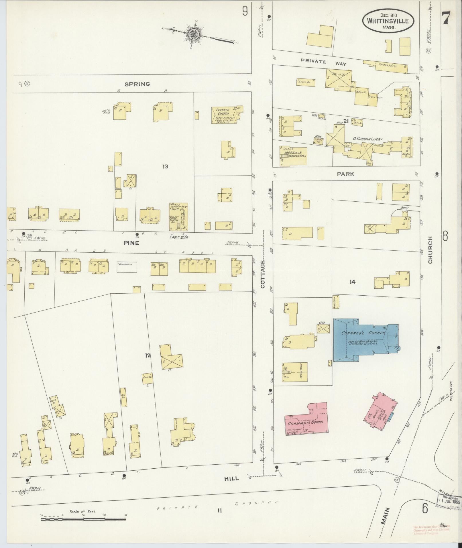 Sanborn Fire Insurance Map from Whitinsville, Worcester County, Massachusetts (1910), Sheet #0007 - Complete Map Set gallery image, historic Sanborn map, vintage wall art, Massachusetts Massachusetts