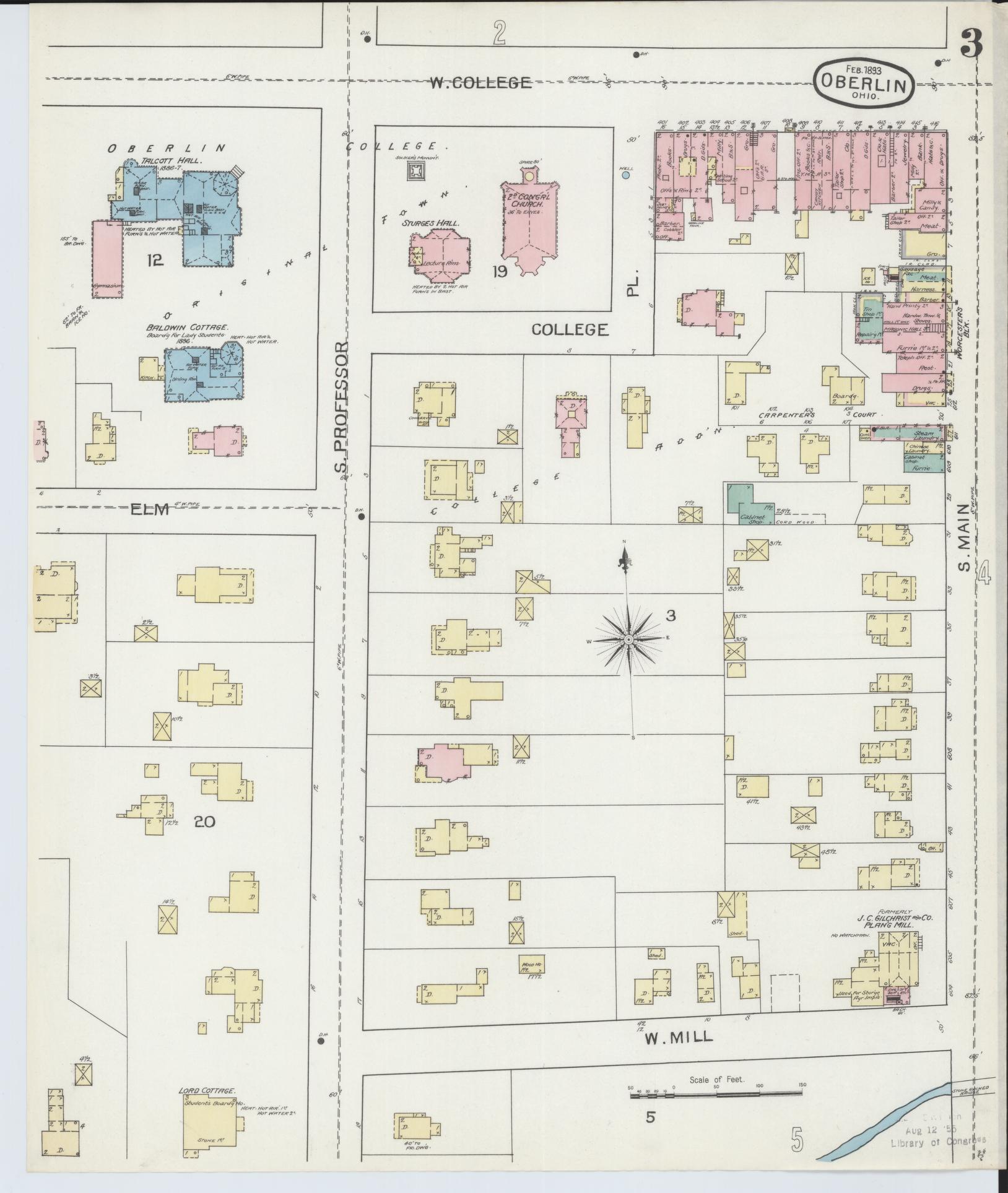 Sanborn Fire Insurance Map from Oberlin, Lorain County, Ohio (1893), Sheet #0003 - Historic Sanborn Fire Insurance Map Print, vintage old map wall art, antique decor, genealogy gift, Ohio Ohio map