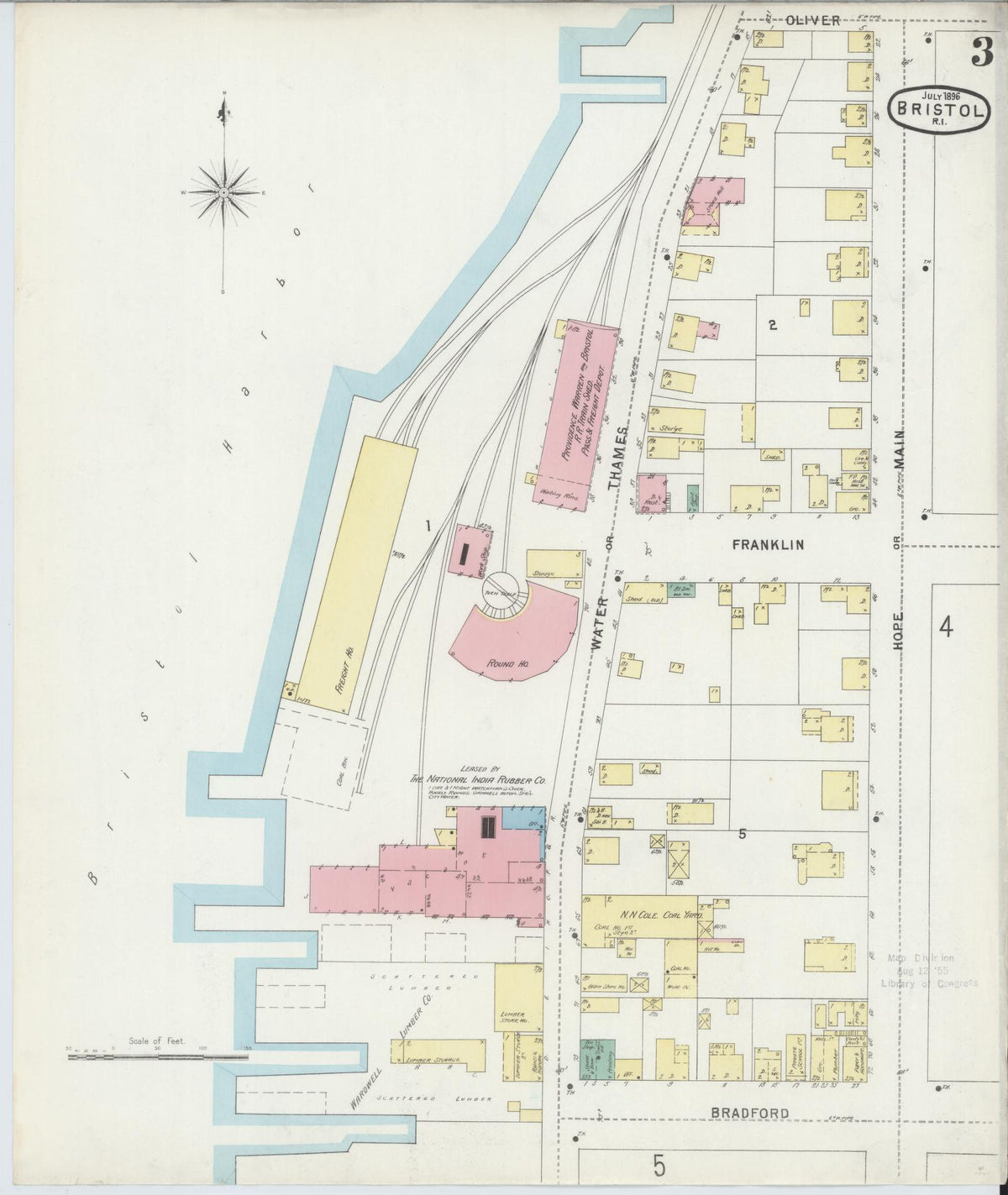 Sanborn Fire Insurance Map from Bristol, Bristol County, Rhode Island (1896), Sheet #0003 - Complete Map Set gallery image, historic Sanborn map, vintage wall art, Rhode Island Rhode Island