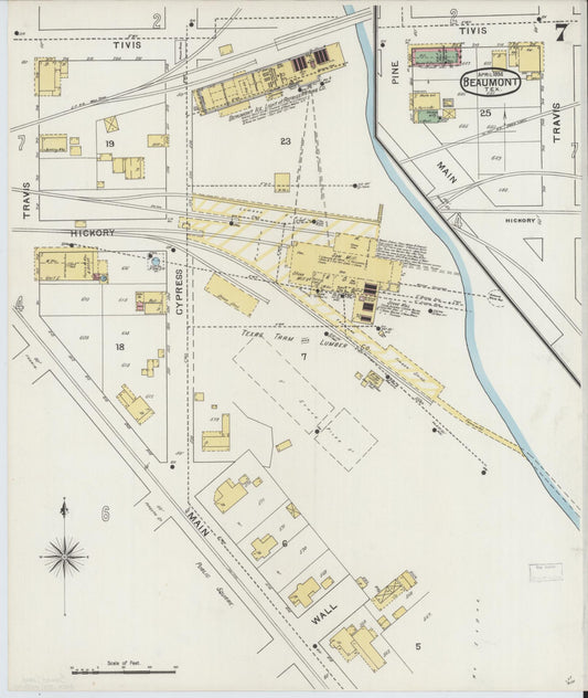 Sanborn Fire Insurance Map from Beaumont, Jefferson County, Texas (1894), Sheet #0007 - Historic Sanborn Fire Insurance Map Print, vintage old map wall art, antique decor, genealogy gift, Texas Texas map