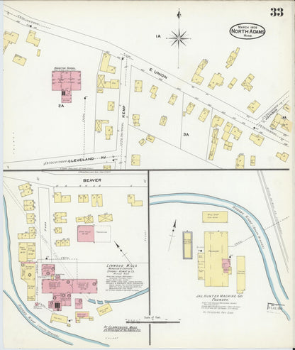 Sanborn Fire Insurance Map from North Adams, Berkshire County, Massachusetts (1908), Sheet #0033 - Historic Sanborn Fire Insurance Map Print, vintage old map wall art, antique decor, genealogy gift, Massachusetts Massachusetts map