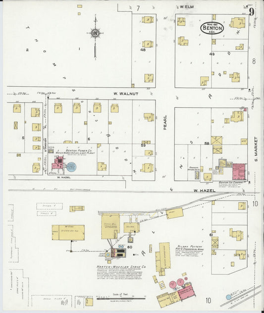 Sanborn Fire Insurance Map from Benton, Saline County, Arkansas (1921), Sheet #0009 - Historic Sanborn Fire Insurance Map Print, vintage old map wall art, antique decor, genealogy gift, Arkansas Arkansas map