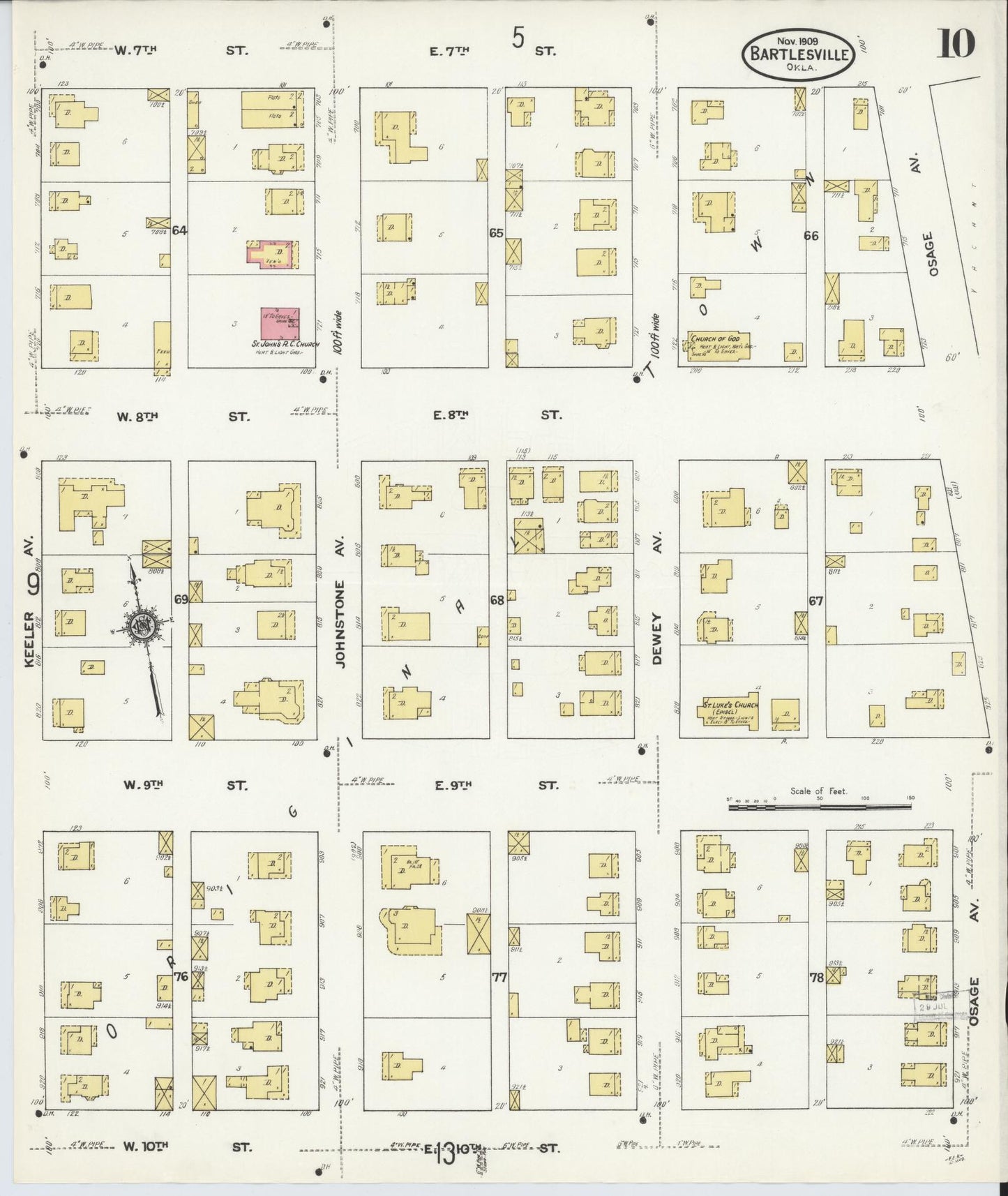 Sanborn Fire Insurance Map from Bartlesville, Washington County, Oklahoma (1909), Sheet #0010 - Complete Map Set gallery image, historic Sanborn map, vintage wall art, Oklahoma Oklahoma