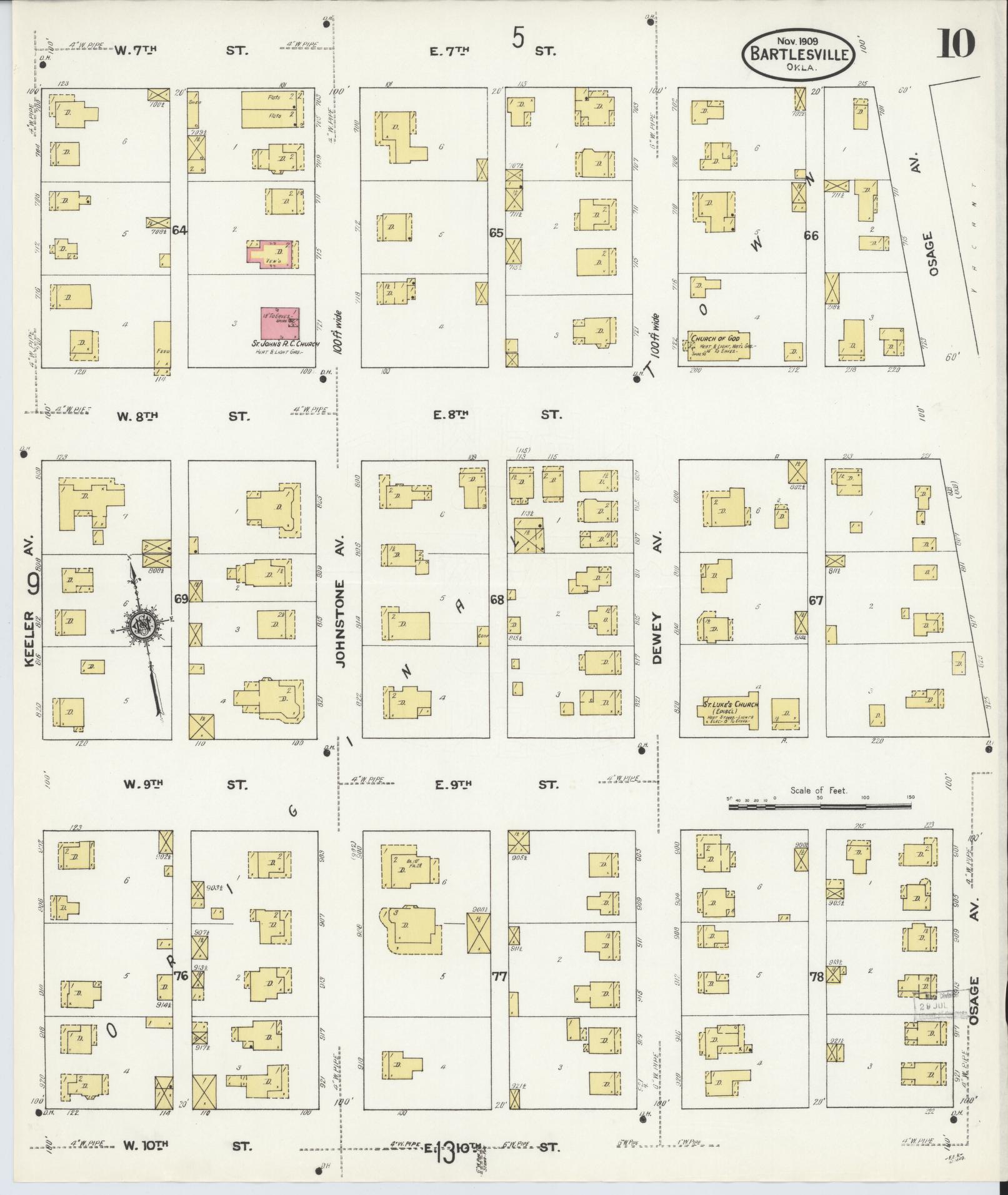 Sanborn Fire Insurance Map from Bartlesville, Washington County, Oklahoma (1909), Sheet #0010 - Complete Map Set gallery image, historic Sanborn map, vintage wall art, Oklahoma Oklahoma