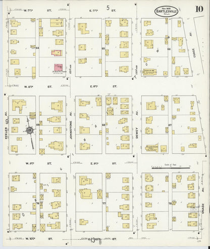 Sanborn Fire Insurance Map from Bartlesville, Washington County, Oklahoma (1909), Sheet #0010 - Complete Map Set gallery image, historic Sanborn map, vintage wall art, Oklahoma Oklahoma