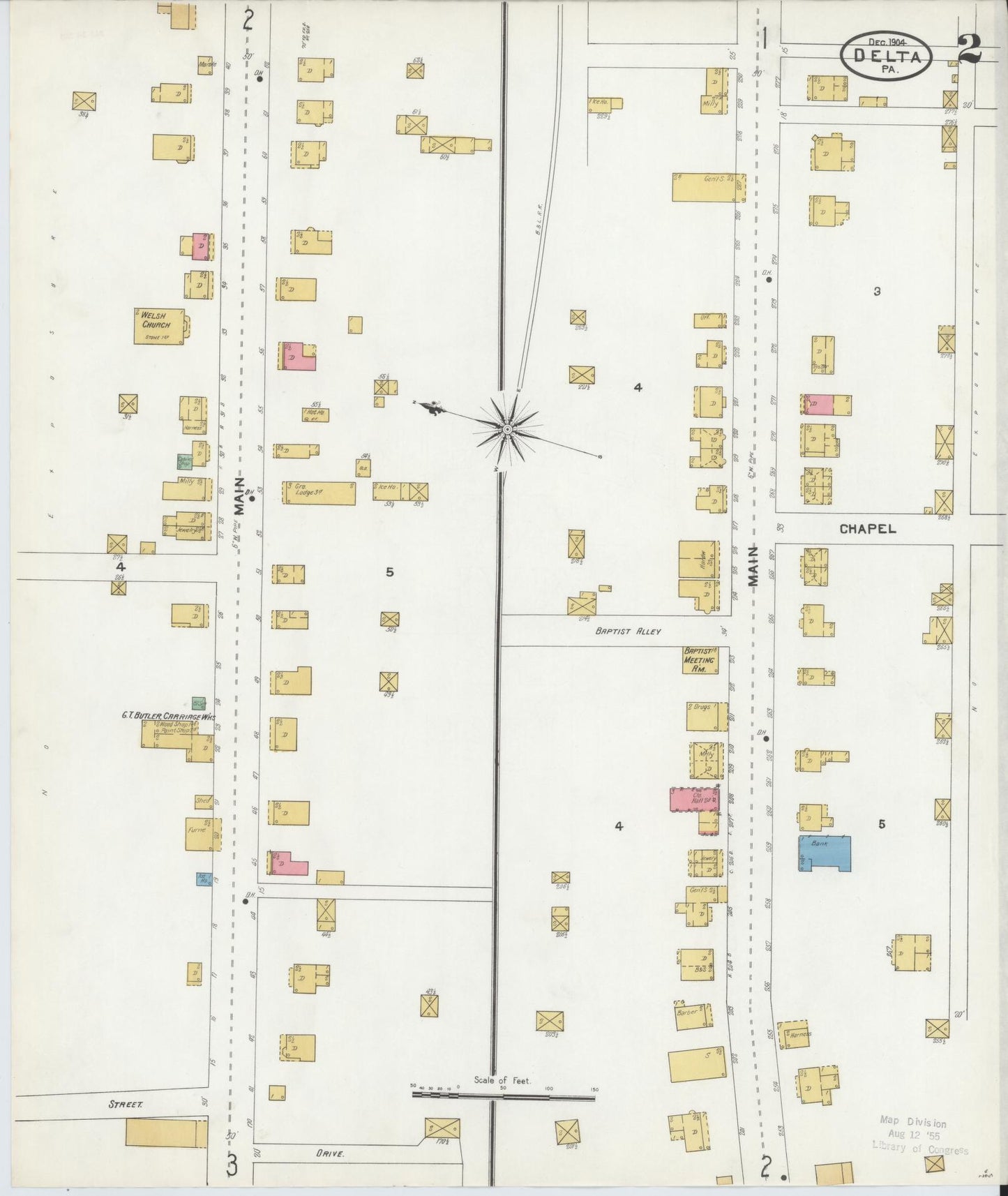 Sanborn Fire Insurance Map from Delta, York County, Pennsylvania (1904), Sheet #0002 - Historic Sanborn Fire Insurance Map Print, vintage old map wall art, antique decor, genealogy gift, Pennsylvania Pennsylvania map