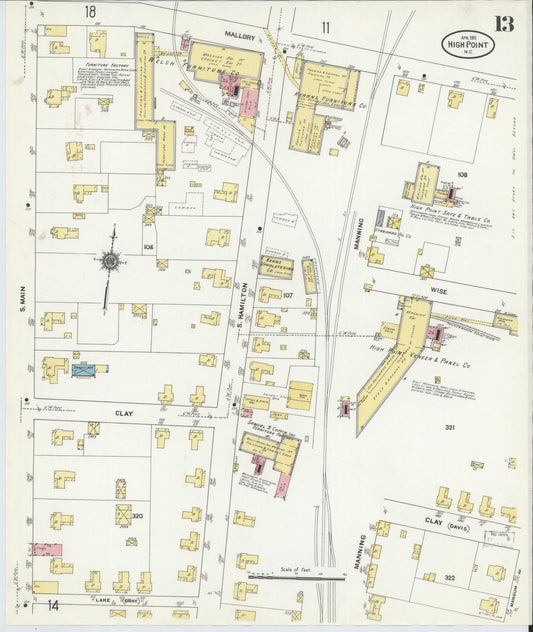 Sanborn Fire Insurance Map from High Point, Guilford County, North Carolina (1911), Sheet #0013 - Historic Sanborn Fire Insurance Map Print, vintage old map wall art, antique decor, genealogy gift, North Carolina North Carolina map