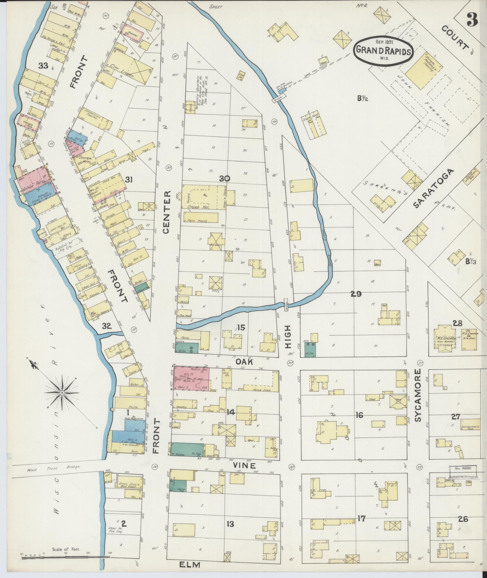 Sanborn Fire Insurance Map from Grand Rapids, Wood County, Wisconsin (1891), Sheet #0003 - Complete Map Set gallery image, historic Sanborn map, vintage wall art, Wisconsin Wisconsin