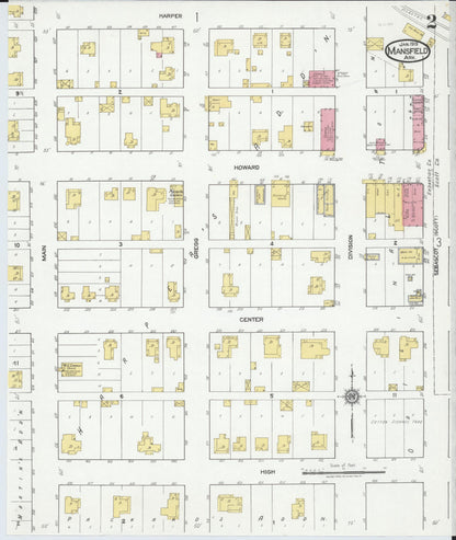 Sanborn Fire Insurance Map from Mansfield, Sebastian And Scott Counties, Arkansas (1919), Sheet #0002 - Complete Map Set gallery image, historic Sanborn map, vintage wall art, Arkansas Arkansas