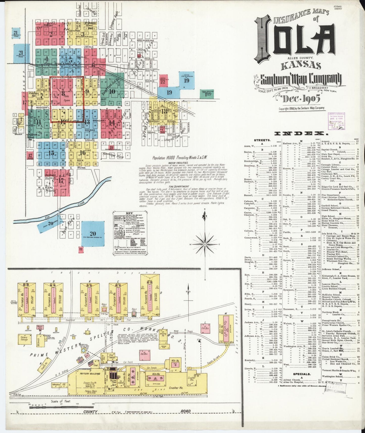 Sanborn Fire Insurance Map from Iola, Allen County, Kansas (1905), Sheet #0001 - Historic Sanborn Fire Insurance Map Print, vintage old map wall art, antique decor, genealogy gift, Kansas Kansas map
