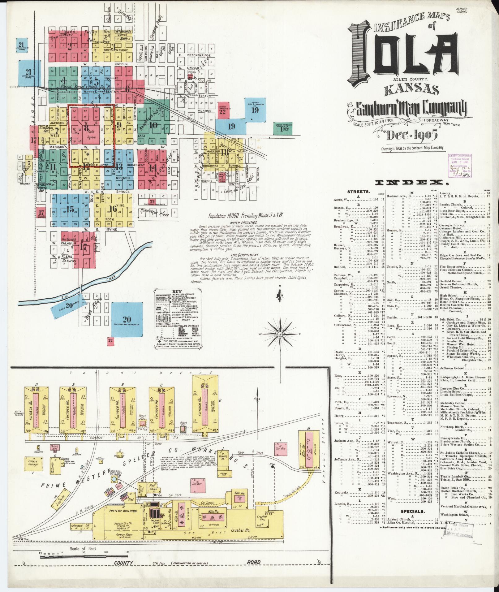 Sanborn Fire Insurance Map from Iola, Allen County, Kansas (1905), Sheet #0001 - Historic Sanborn Fire Insurance Map Print, vintage old map wall art, antique decor, genealogy gift, Kansas Kansas map